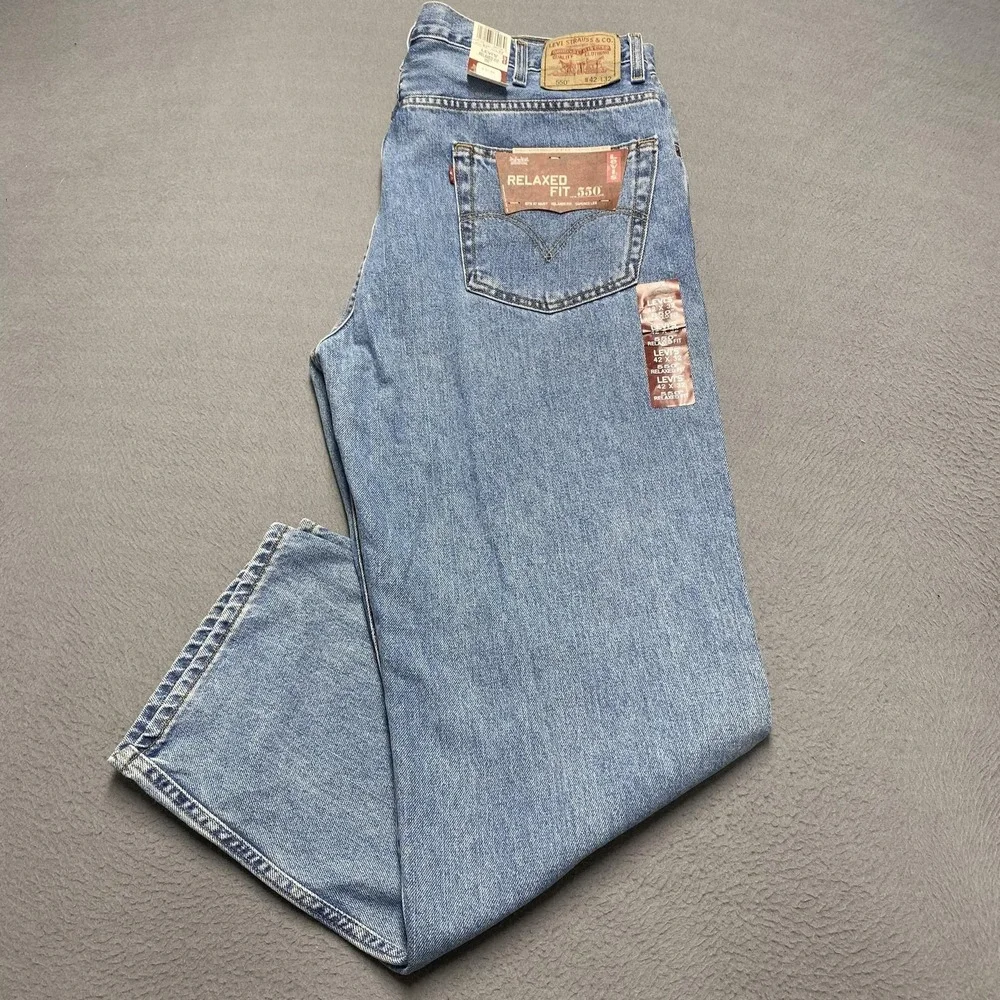 Vintage Levis 550 Jeans‎ Mens 42x32 Light Blue Wash Relaxed Fit Tapered Denim